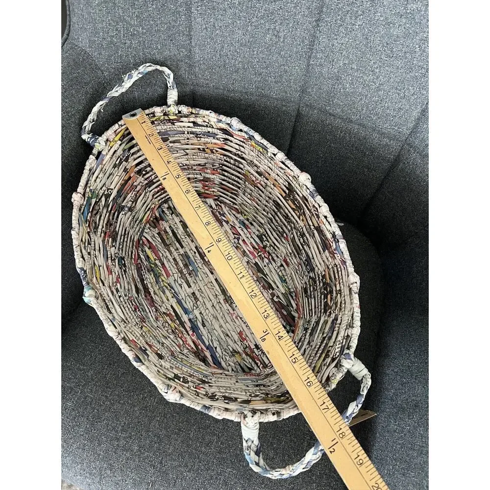 NWT Trader Joe’s Basket Recycled Newspaper Hand Woven Boho 16x12 Metal Frame
